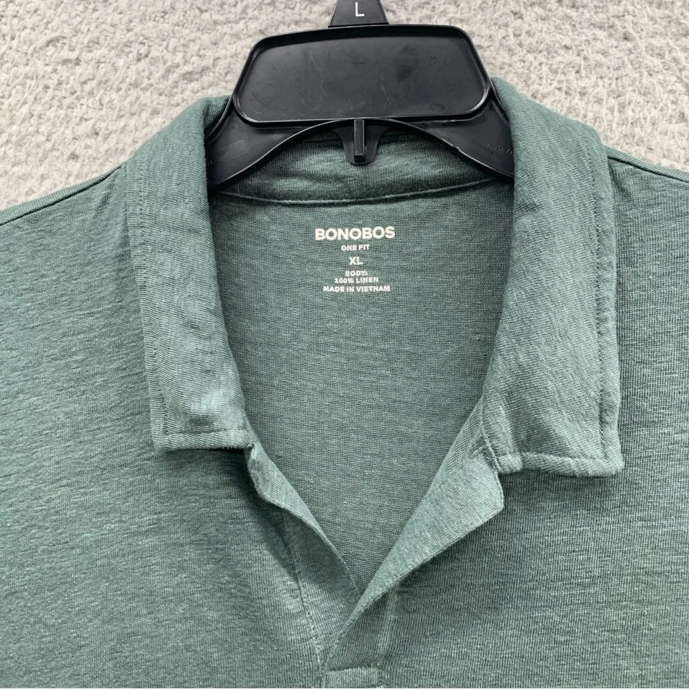 Bonobos Linen Polo Shirt Sage Green Solid Pullover V-Neck Collared Men’s Size XL - Picture 8 of 9
